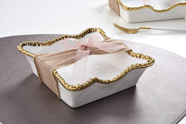 Pampa Bay Cocktail Napkin Holder - White & Gold - Gabrielle's Biloxi