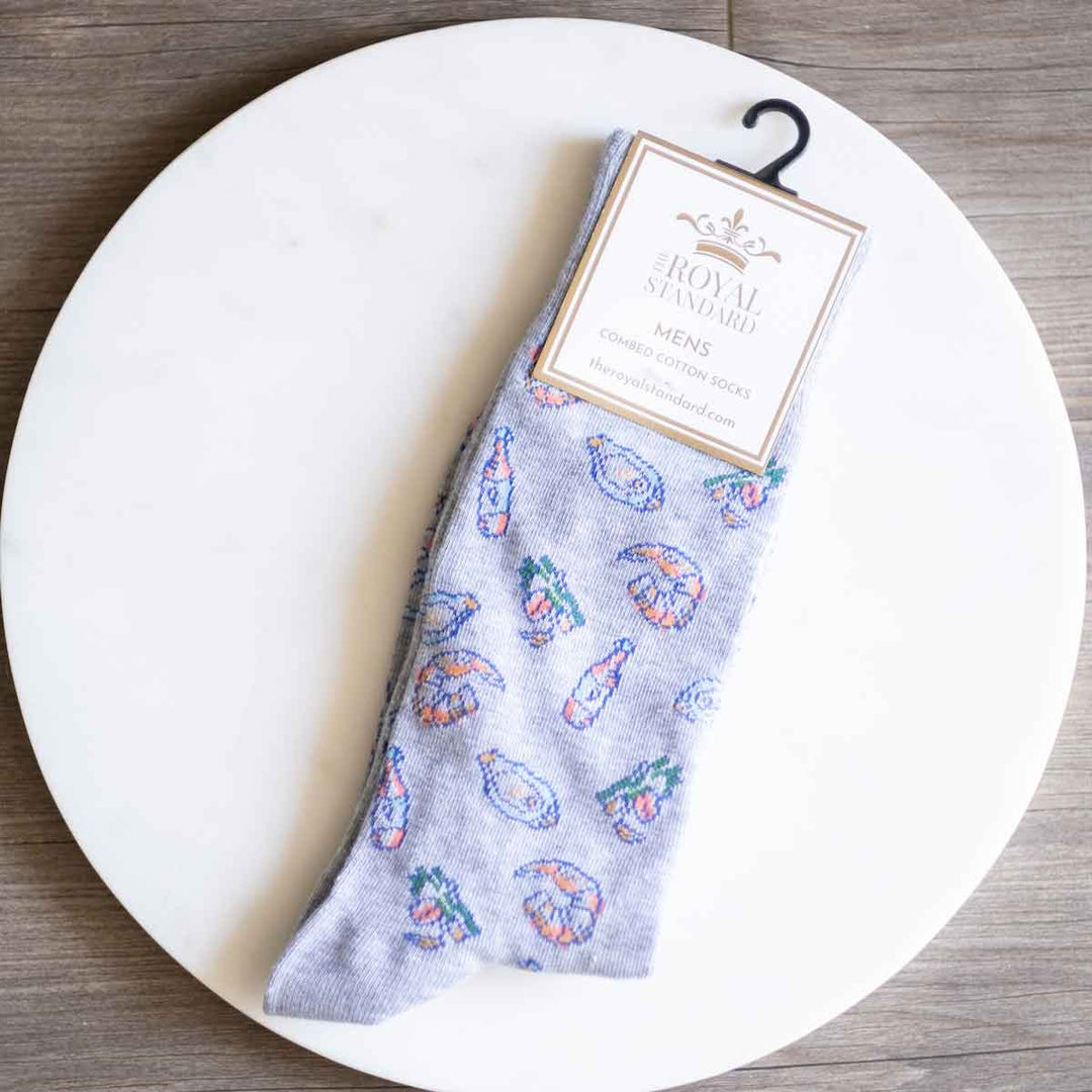 Men's Seafood Socks   Gray/Blue/Green  One Size - Gabrielle's Biloxi