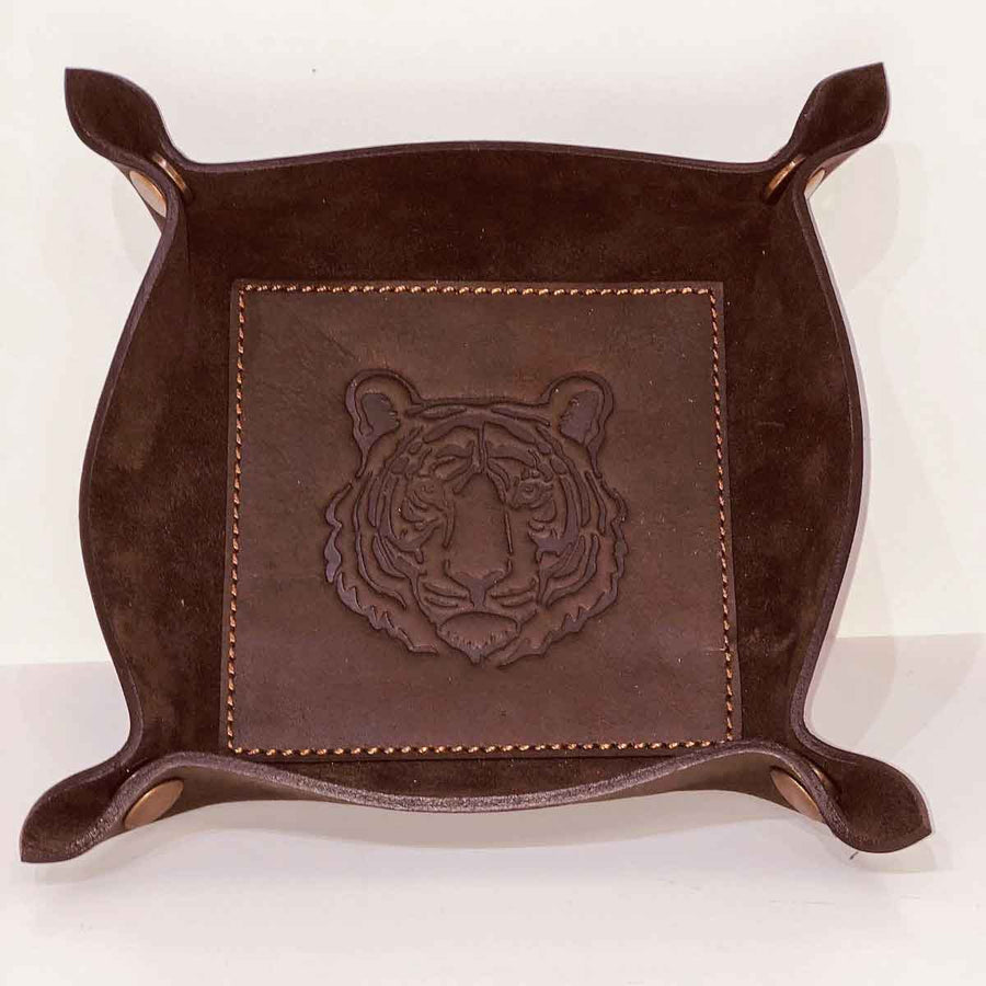 Tiger Leather Embossed Valet Tray - Dark Brown - Gabrielle's Biloxi