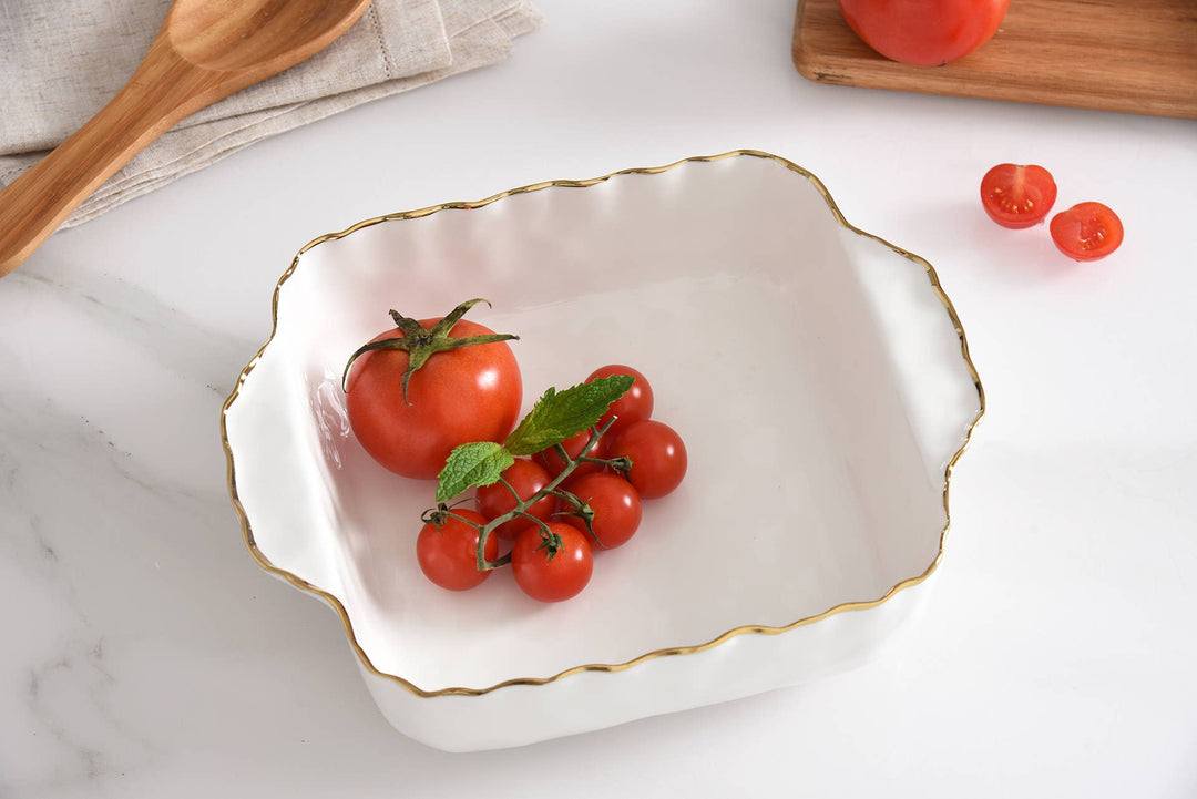 Pampa Bay Square Baking Dish - Whtie & Gold - Gabrielle's Biloxi