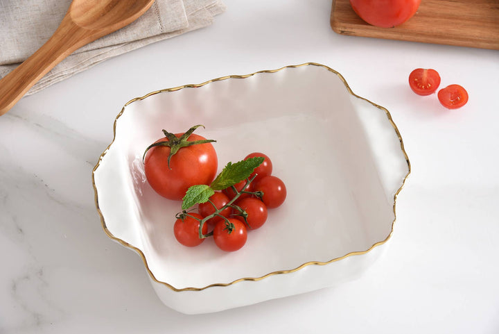 Pampa Bay Square Baking Dish - Whtie & Gold - Gabrielle's Biloxi