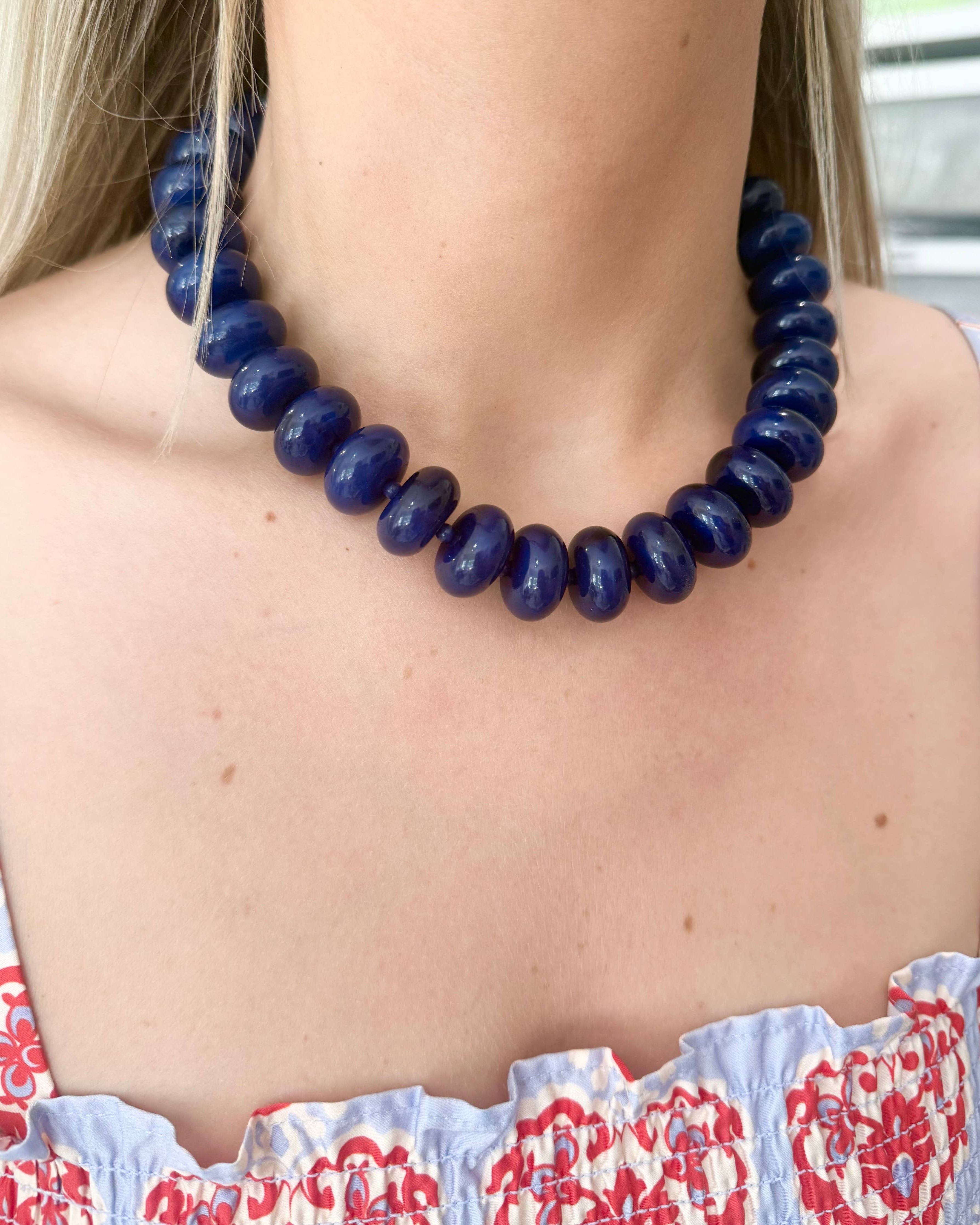 Bailey Chunky Beaded Necklace- Navy