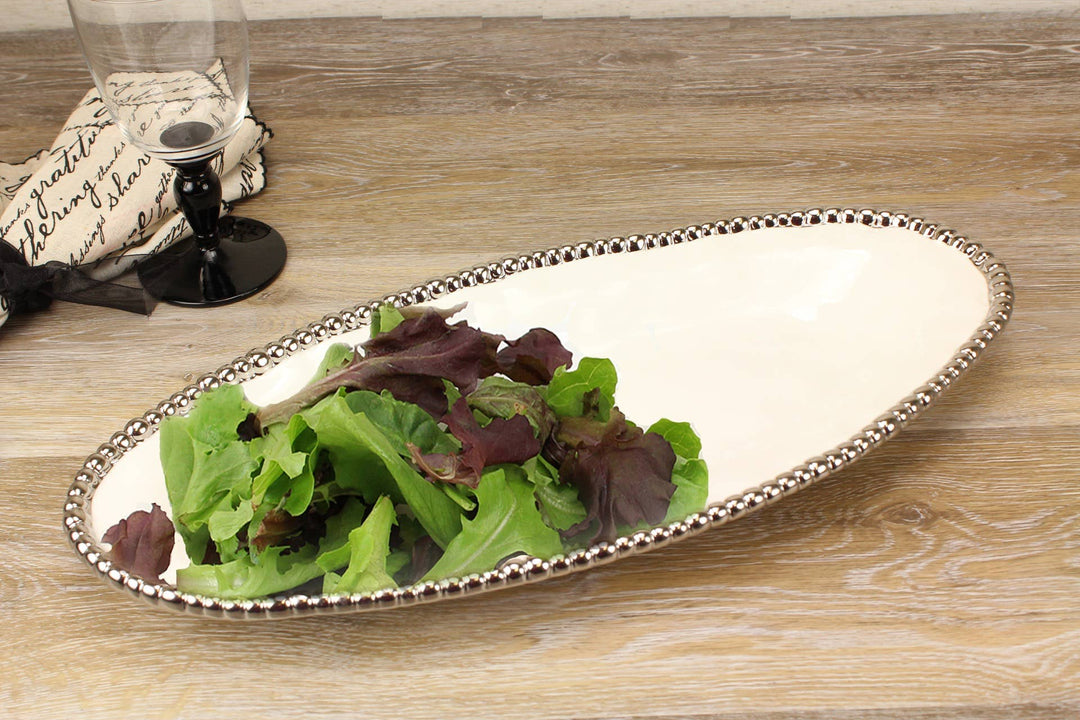 Pampa Bay Oval Serving Piece - White & Silver - Gabrielle's Biloxi