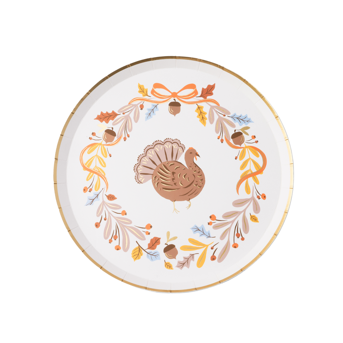 Fall Foliage Turkey Dessert Plates, Gold Foil (8) - Gabrielle's Biloxi