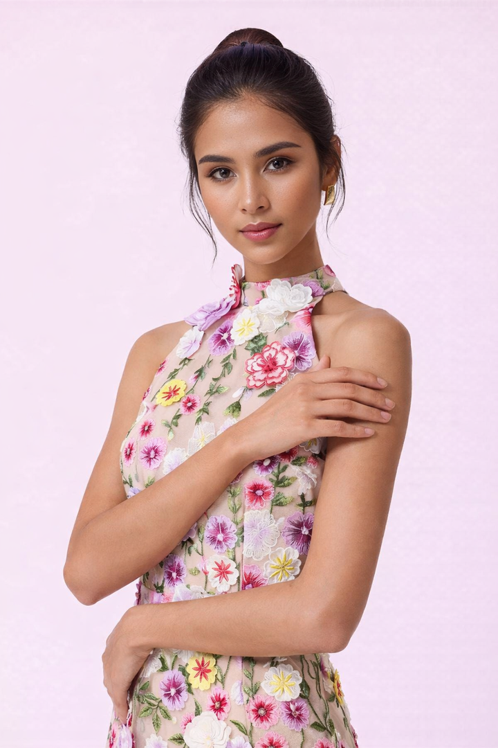 PS17 Elegant 3D Floral Mini Dress Summer Chic Style - Gabrielle's Biloxi