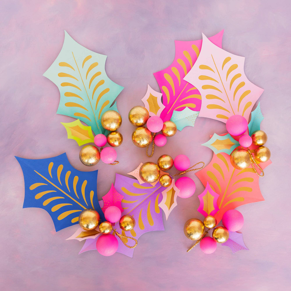Glitterville Christmas Large Rainbow Holly Leaf, Assorted, Papermache, 28"