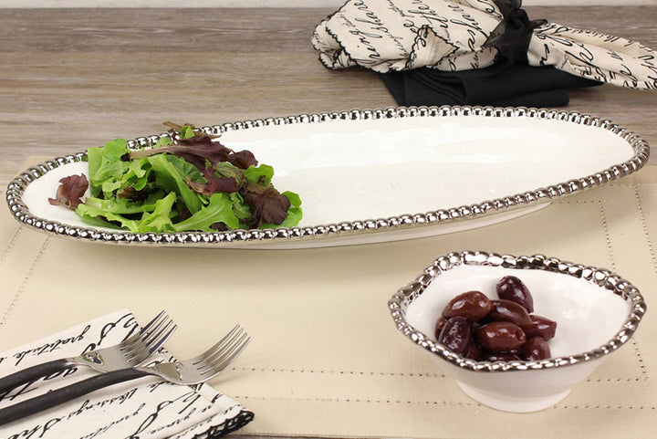 Pampa Bay Oval Serving Piece - White & Silver - Gabrielle's Biloxi