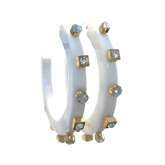 Jewel Hoops Stark White with Crystal Jewels - Gabrielle's Biloxi