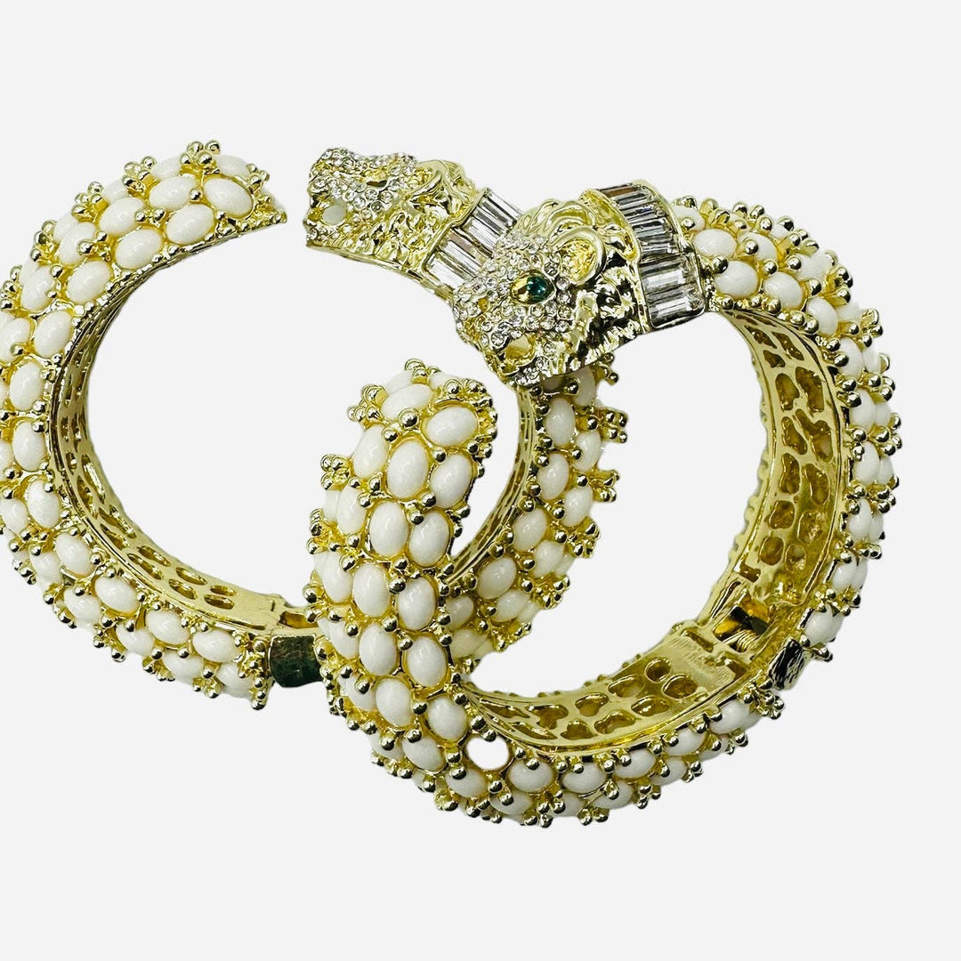 Beaded Leopard Hinged Bracelet in White - Gabrielle's Biloxi
