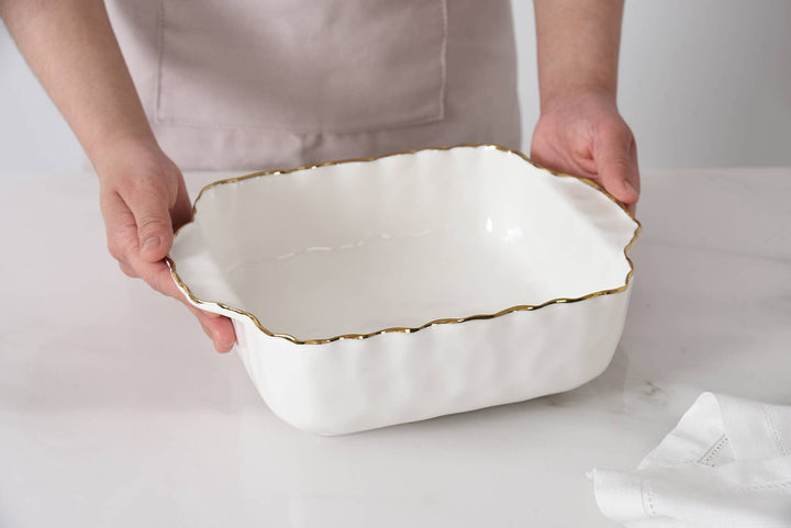 Pampa Bay Square Baking Dish - Whtie & Gold - Gabrielle's Biloxi