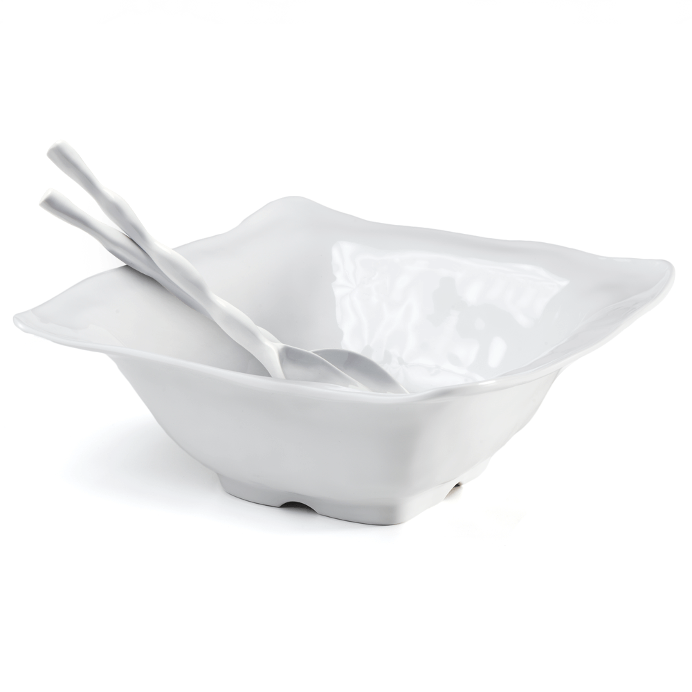 Ruffle White Melamine Square 2pc Salad Serving Set - Gabrielle's Biloxi