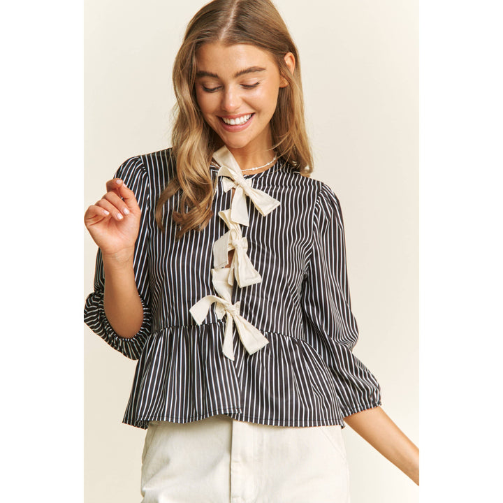 Striped Bow Baby Doll Blouse - Gabrielle's Biloxi