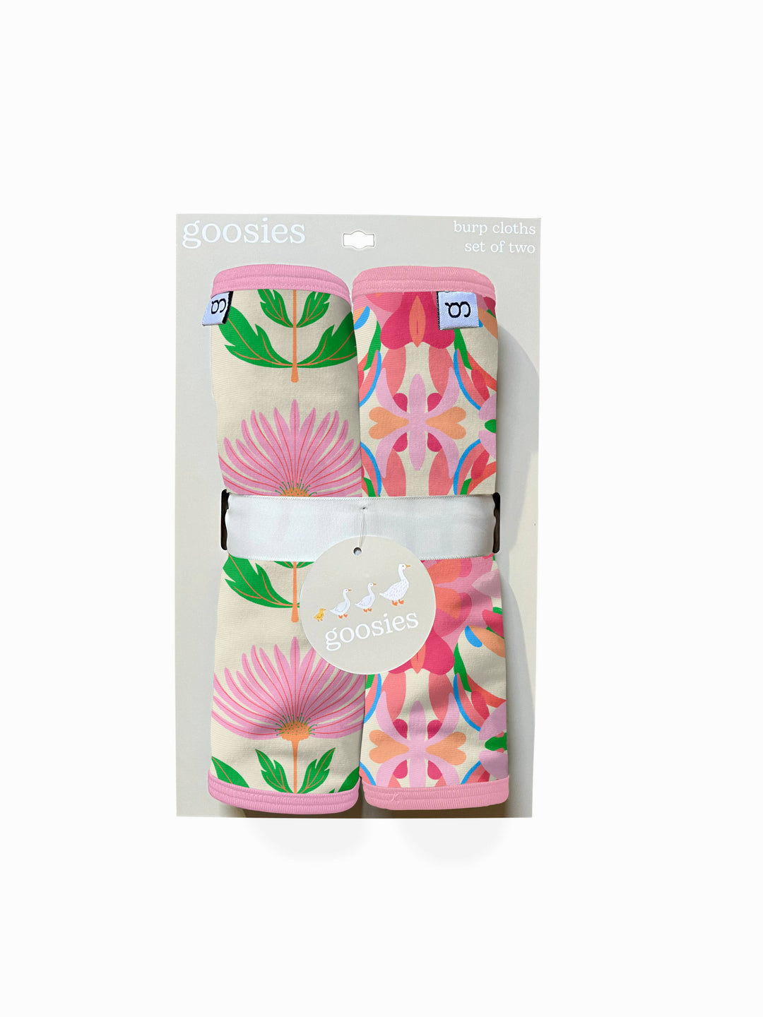 Pink Block Print Flowers - Burp Cloth Set - Gabrielle's Biloxi