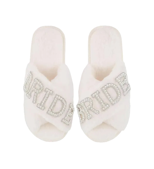 Fuzzy Bridal Slippers - Bride