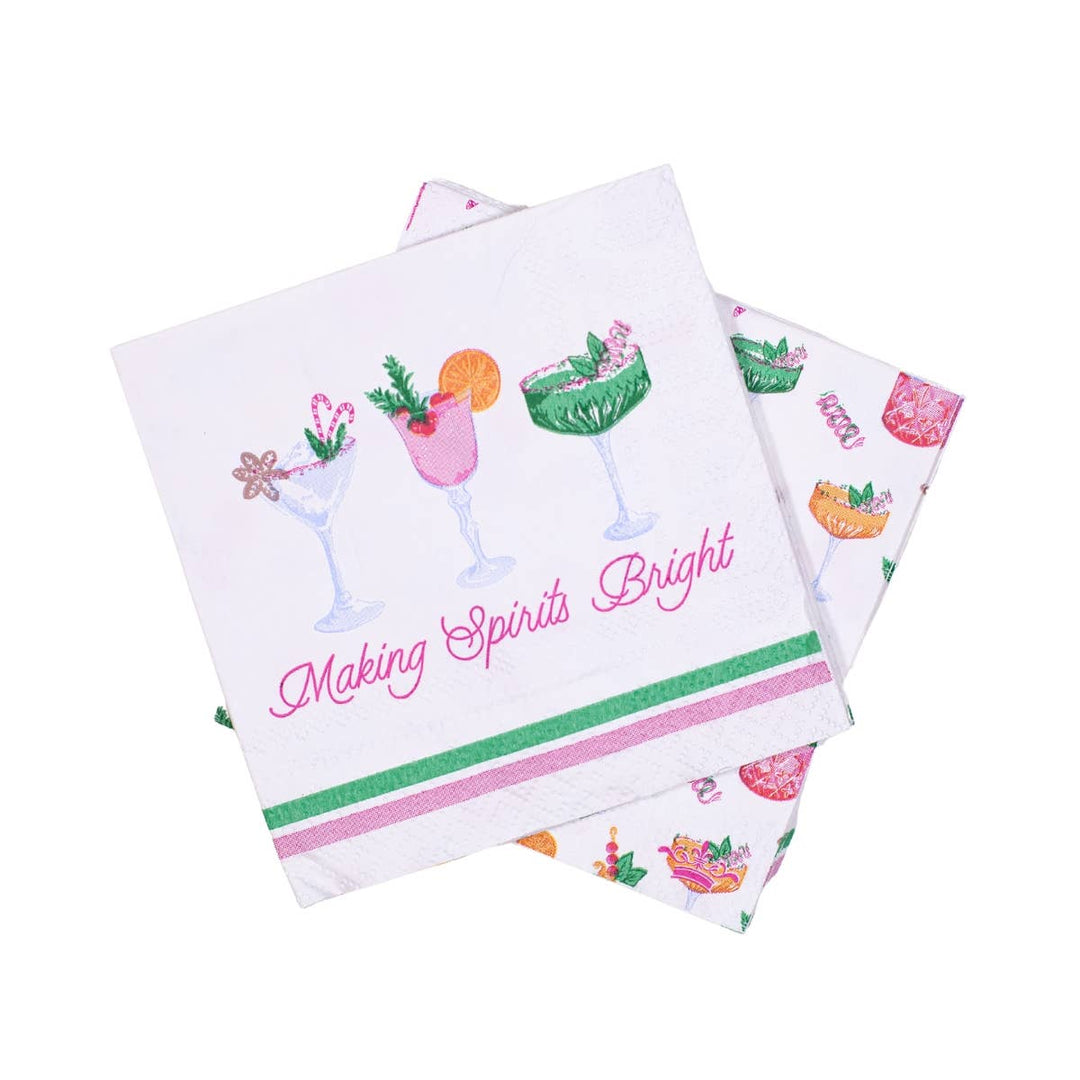 Making Spirits Bright Cocktail Napkins - White/Multi - Gabrielle's Biloxi