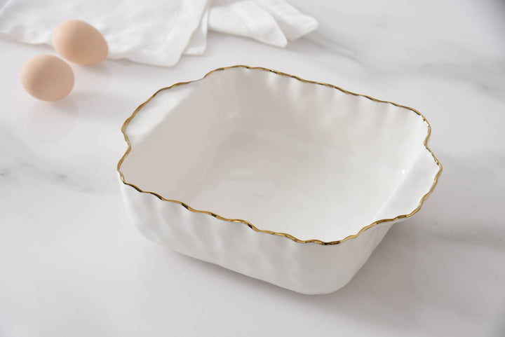 Pampa Bay Square Baking Dish - Whtie & Gold - Gabrielle's Biloxi