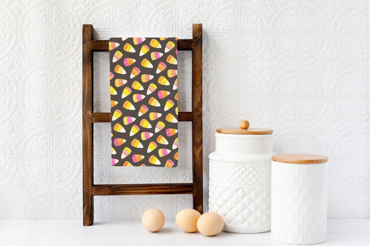 Pink and Orange Halloween Candy Corn  - Fall Tea Towel