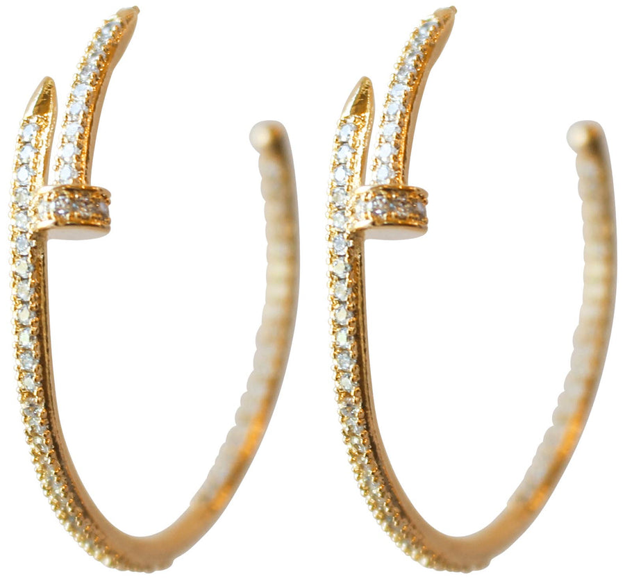 Emma Nail CZ Hoop Earrings - Gold - Gabrielle's Biloxi