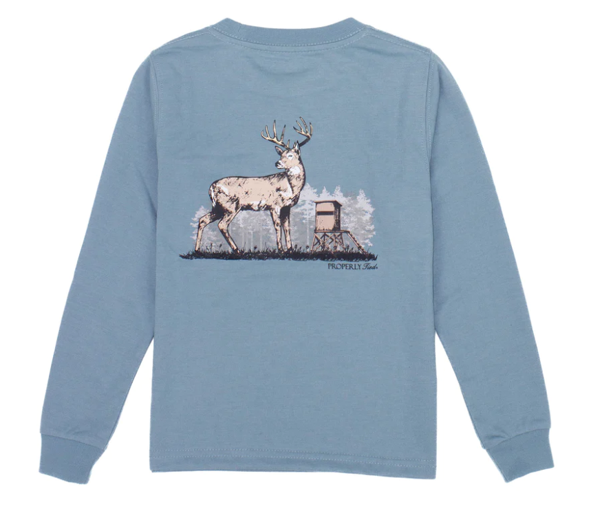 Properly Tied Men's Deer Season Long Sleeve Tee - Steel Blue - Gabrielle's Biloxi