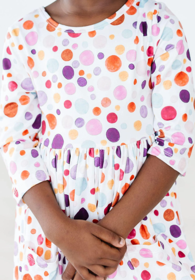 Watercolor Pebbles 3/4 Sleeve Pocket Twirl Dress - Gabrielle's Biloxi