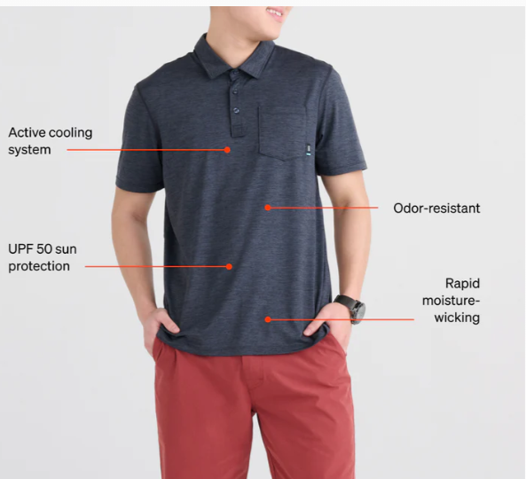 SAXX Droptemp All Day Cooling Polo - Washed Blue Heather - Gabrielle's Biloxi