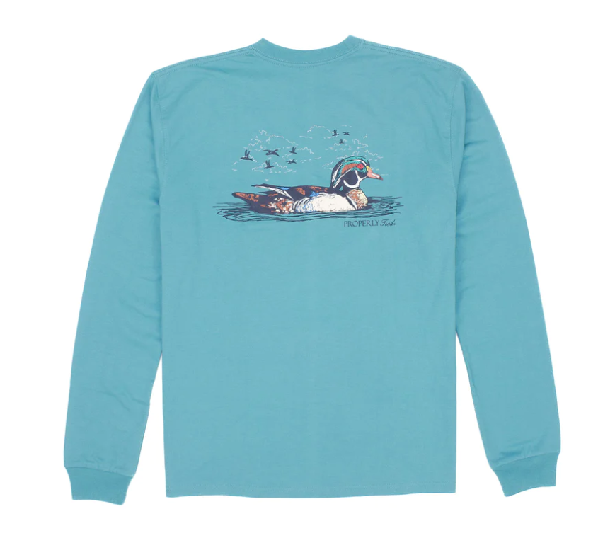 Properly Tied Men's Wood Duck Long Sleeve Tee - Emerald - Gabrielle's Biloxi