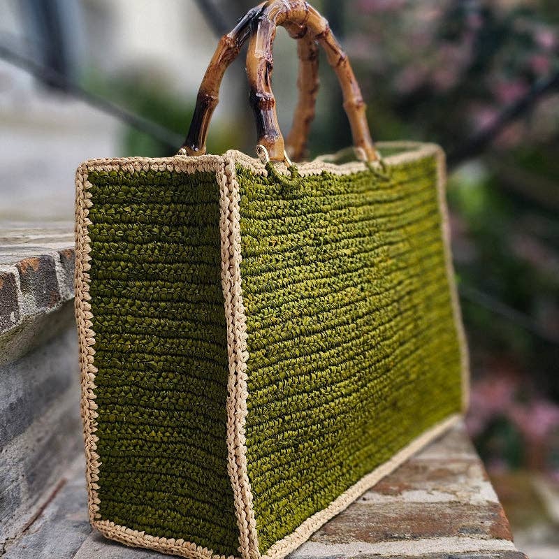 Green and Hay Piper Raffia Bamboo Bag - Gabrielle's Biloxi