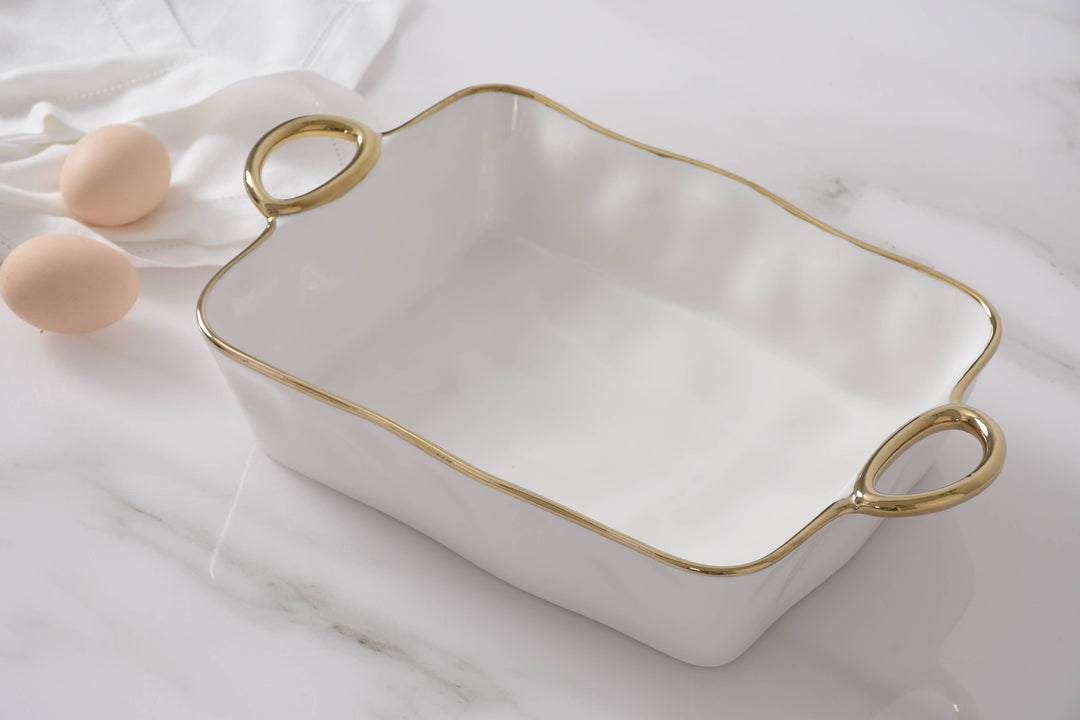 Pampa Bay Rectangular Baking Dish - Gold Handles - Gabrielle's Biloxi