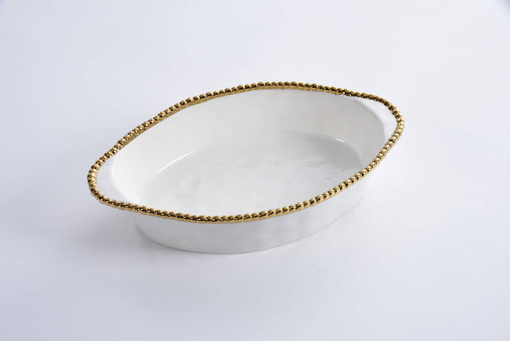 Pampa Bay Oval Baking Dish - White & Gold - Gabrielle's Biloxi