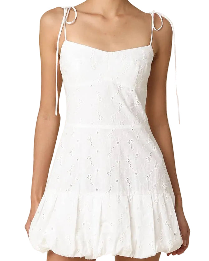 Charis Tie-Strap Mini Bubble Romper - White