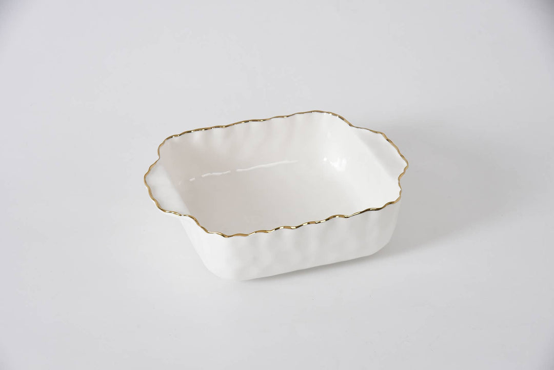 Pampa Bay Square Baking Dish - Whtie & Gold - Gabrielle's Biloxi