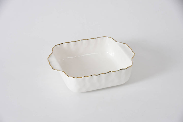 Pampa Bay Square Baking Dish - Whtie & Gold - Gabrielle's Biloxi