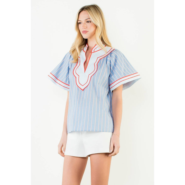 Wide Sleeve Striped Pattern Top - Gabrielle's Biloxi