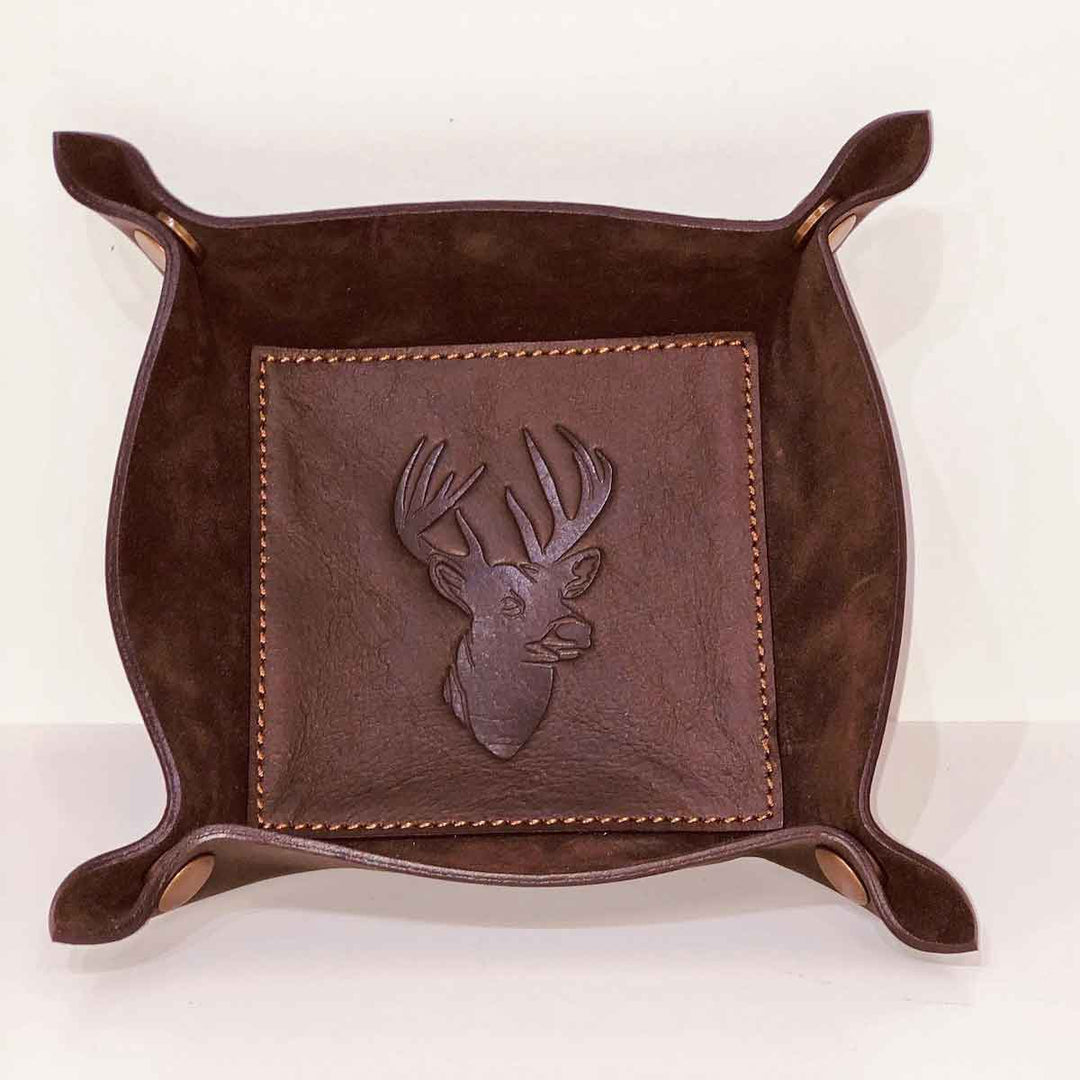 Deer Leather Embossed Valet Tray   Dark Brown   8x8 - Gabrielle's Biloxi