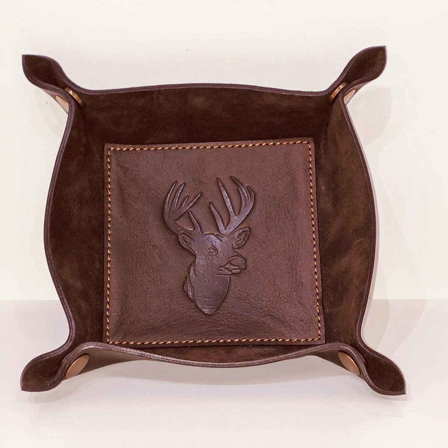 Deer Leather Embossed Valet Tray   Dark Brown   8x8 - Gabrielle's Biloxi