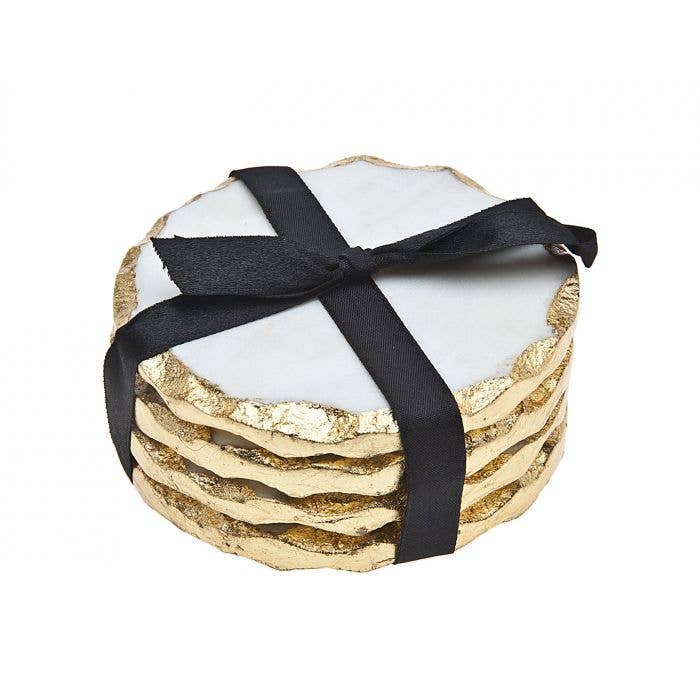 Set of Four Round Marble Coasters Gold Edge - Gift Guide - Gabrielle's Biloxi