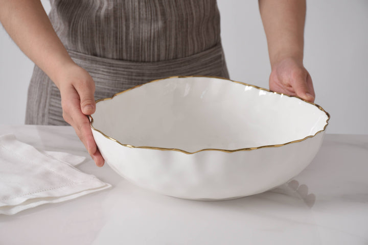Pampa Bay Large Bowl - White & Gold - Gabrielle's Biloxi