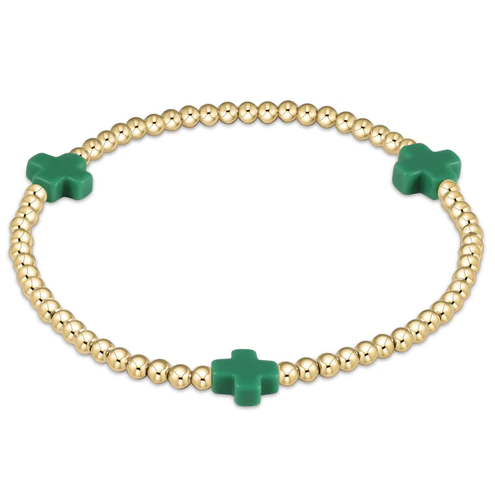 ENewton Signature Cross Gold Pattern 3mm Bead Bracelet - Emerald - Gabrielle's Biloxi