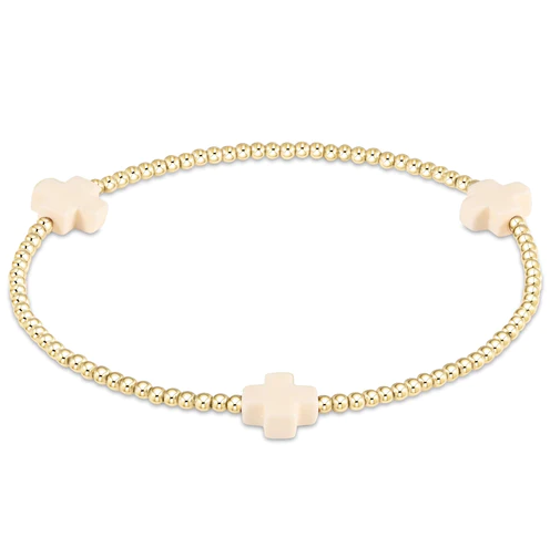 ENewton Signature Cross Gold Pattern 2mm Bead Bracelet - Off White - Gabrielle's Biloxi