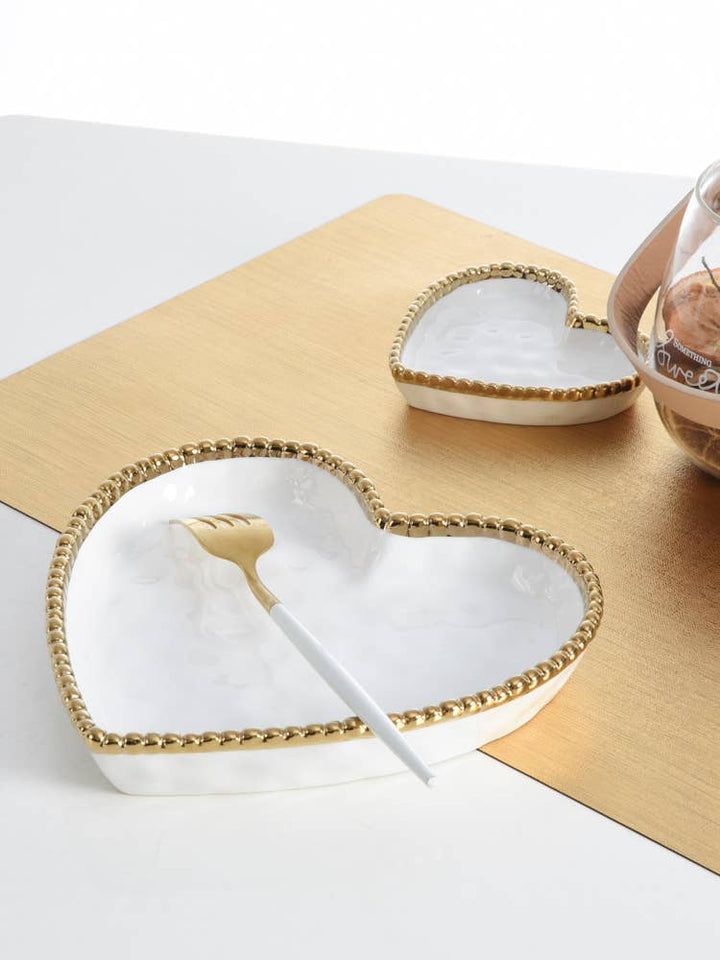 Pampa Bay Heart Dish - White with Gold Trim - Gabrielle's Biloxi