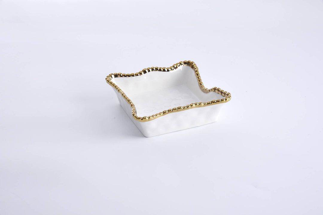 Pampa Bay Cocktail Napkin Holder - White & Gold - Gabrielle's Biloxi