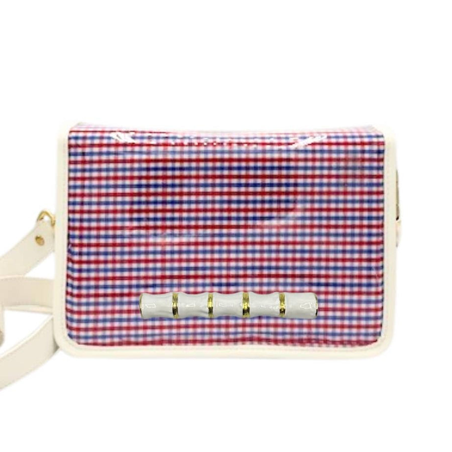 Red/Blue Gingham Clear Gameday Stadium Bag w/ white bamboo - Gabrielle's Biloxi