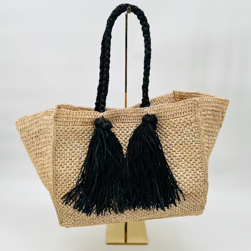 Natural and Black Camilla Raffia Bag - Gabrielle's Biloxi