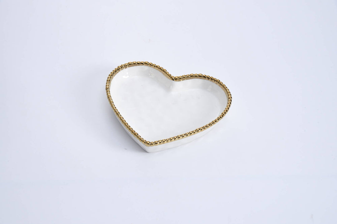 Pampa Bay Heart Dish - White with Gold Trim - Gabrielle's Biloxi