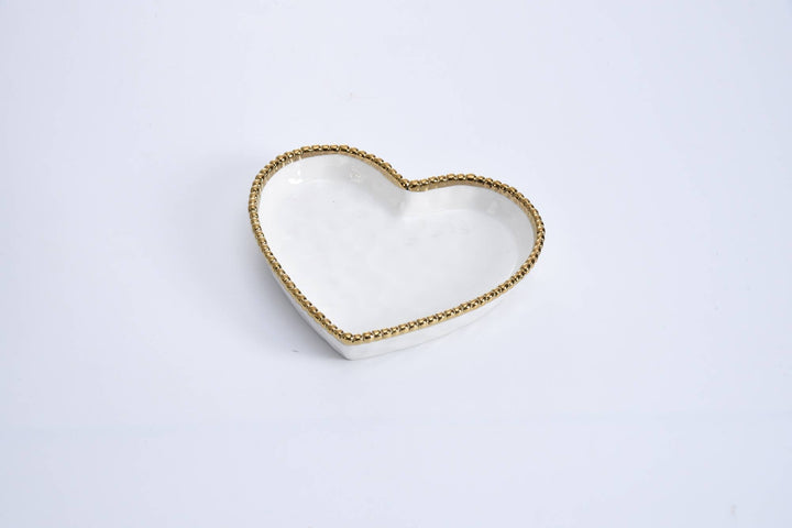 Pampa Bay Heart Dish - White with Gold Trim - Gabrielle's Biloxi