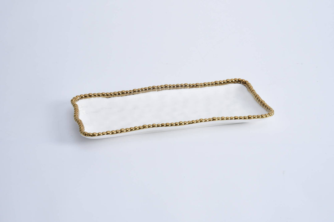 Pampa Bay Medium Rectangular Tray - White & Gold - Gabrielle's Biloxi