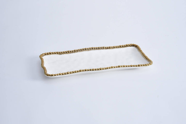 Pampa Bay Medium Rectangular Tray - White & Gold - Gabrielle's Biloxi