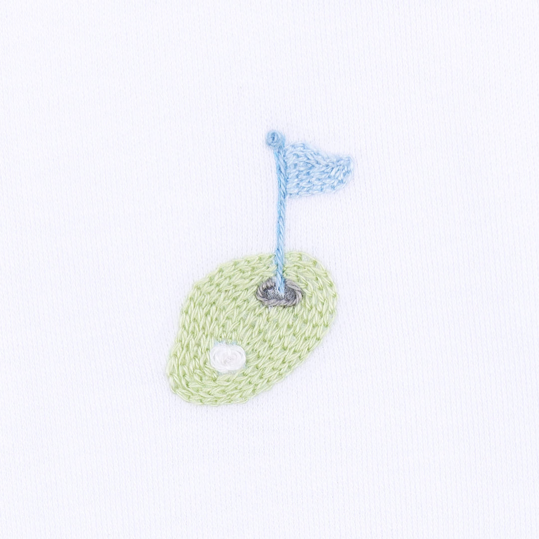 Tiny Tee Time Embroidered Footie - Light Blue - Gabrielle's Biloxi