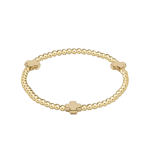 ENewton Signature Cross Gold Pattern 3MM Bead Bracelet - Gold - Gabrielle's Biloxi