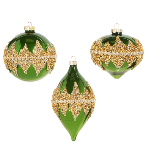 Green Beaded Ornament 4" - Gabrielle's Biloxi